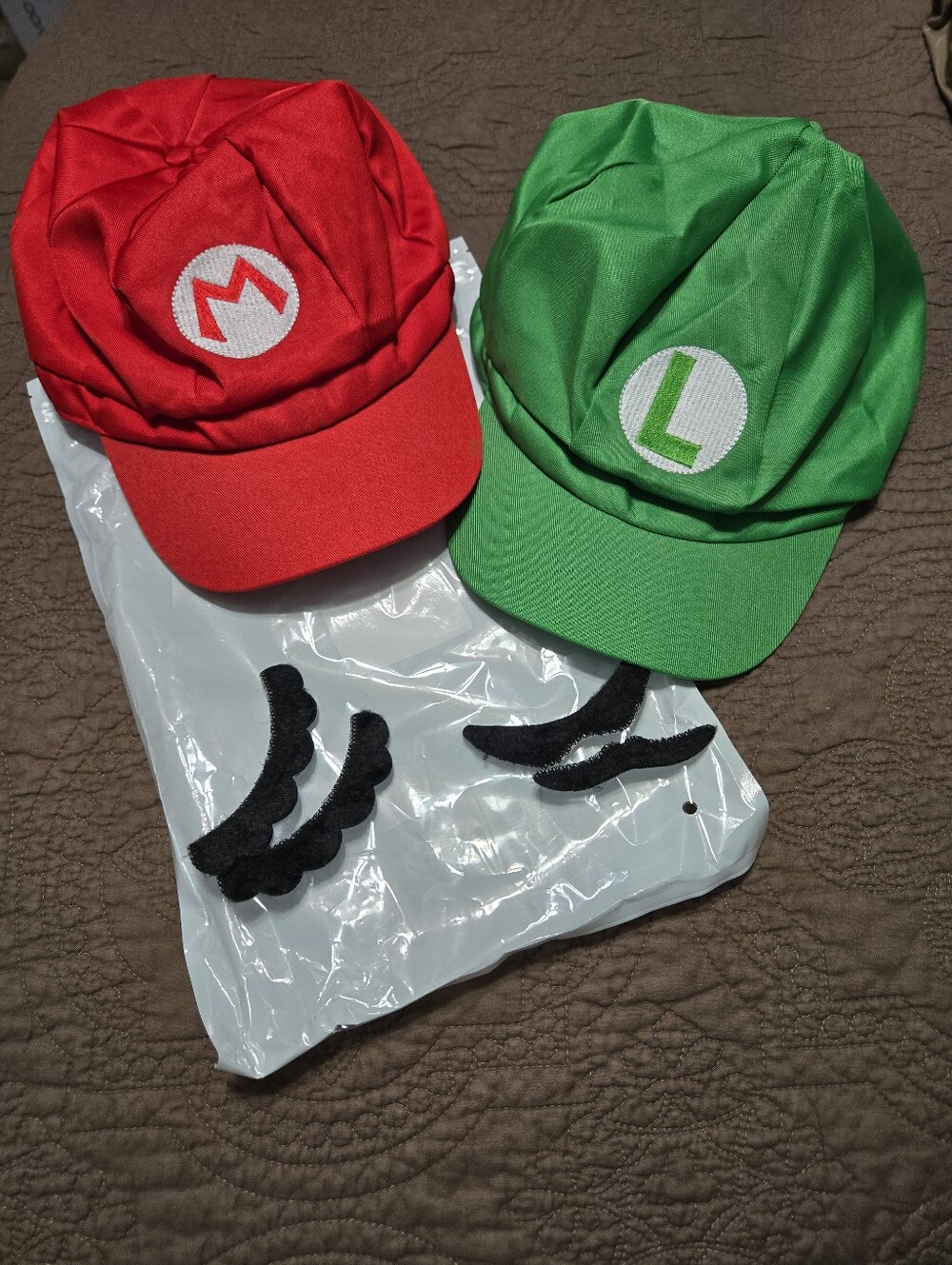 Mario and Luigi Deluxe Costume Accessories Set Super Mario Brothers Caps, OS
